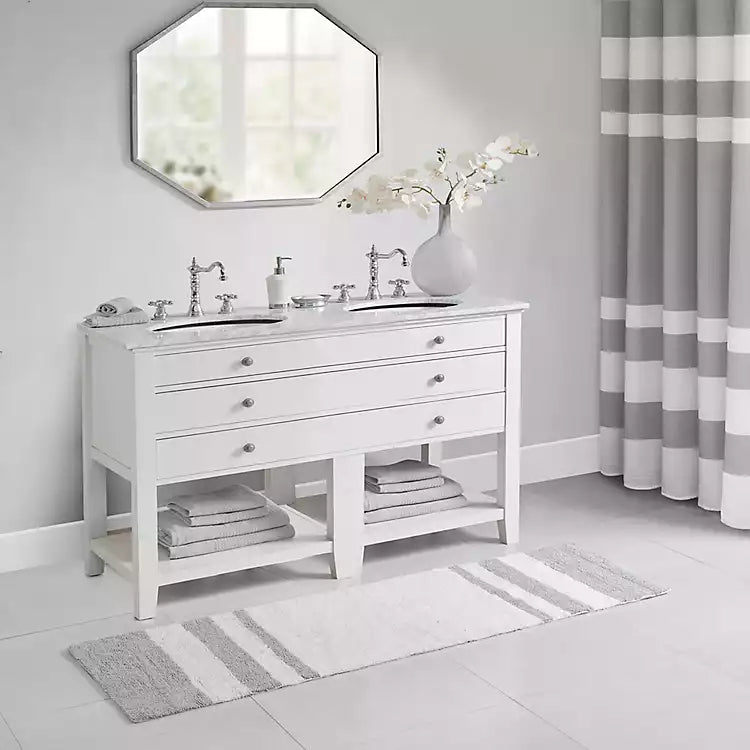 Gray and White Reversible Bath Runner