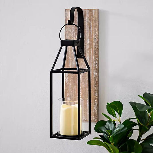 Wood and Metal Hanging Lantern Sconce