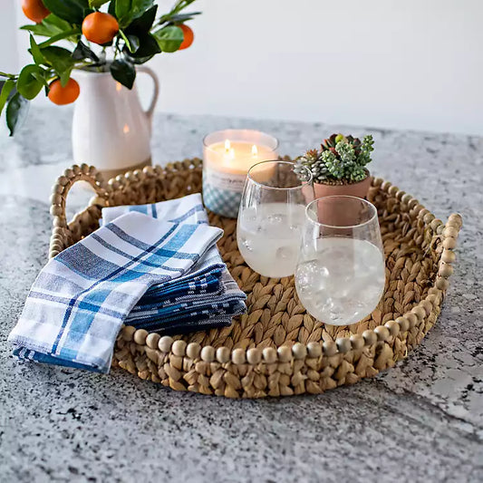 Large Hyacinth Beaded Round Tray