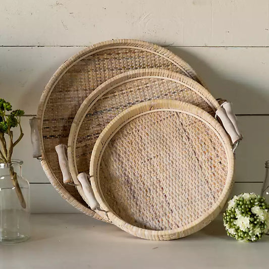 Speckled Woven 3-pc. Round Tray Set