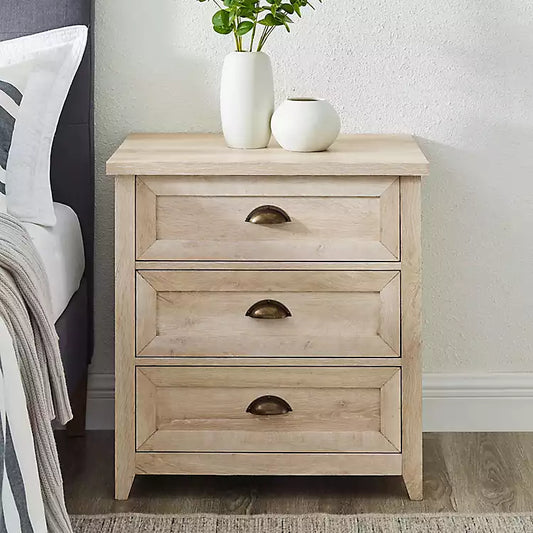 White Oak Bronze Cupped Handle Nightstand
