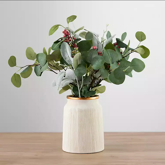 Eucalyptus Berry Bouquet in Gold Rim Vase
